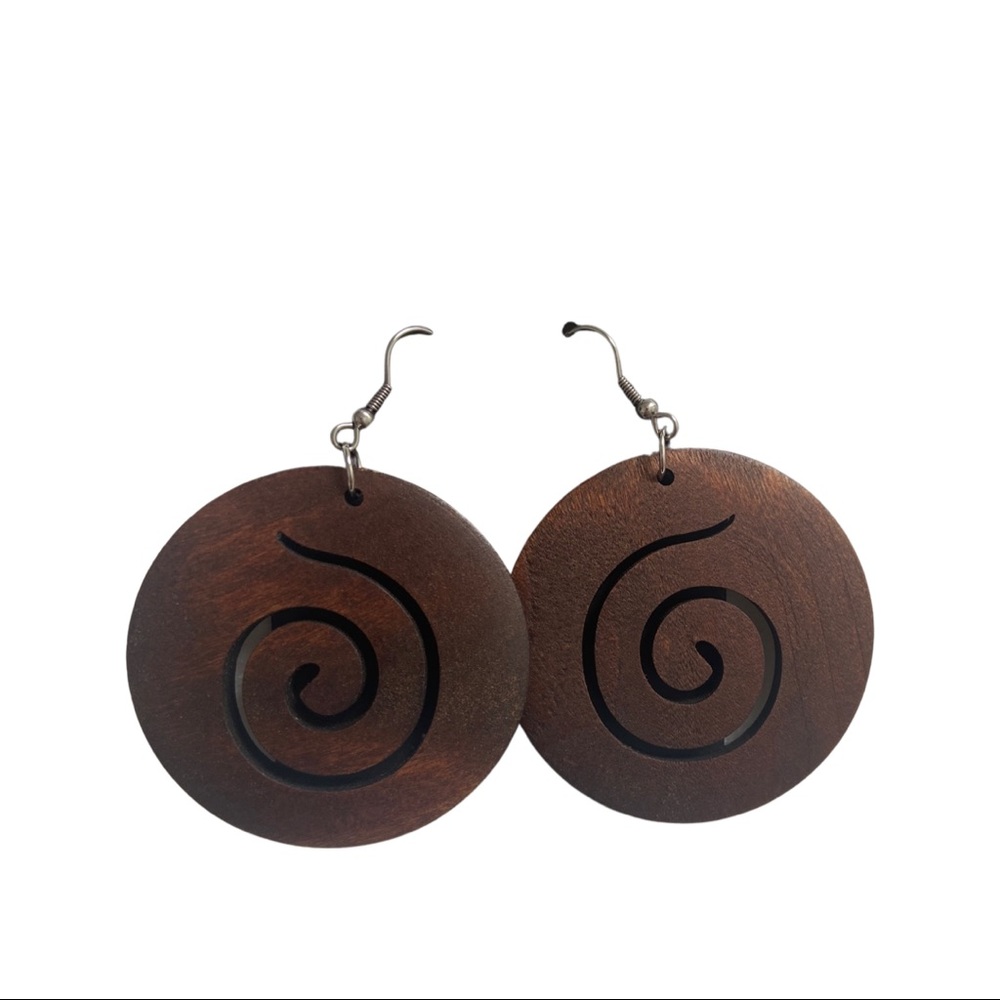 Boho circle wood earrings